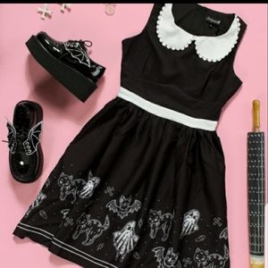 NWOT Halloween baby doll style ghosts, cat and bat print dress